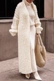 White Casual Long Sleeve Cardigan Oversized Long Knitted Sweater Jacket