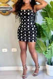 Black Rhinestone Decor Backless Strapless Wrapped Skirt Formal Evening Party Bodycon Tube Mini Dress