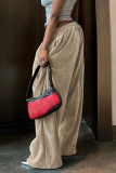 Blue Casual Loose High Waist Straight Pocket Potholes Wide Leg Pants