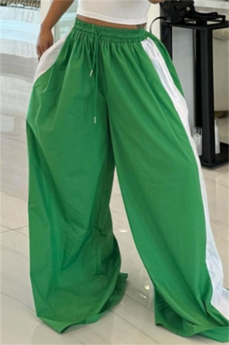 Green Casual High Waist Wide Leg Sweatpants Straight Trousers