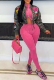 Casual Camouflage Print Zipper Collar Long Sleeve Crop Bomber Jacket