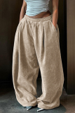 Blue Casual Loose High Waist Straight Pocket Potholes Wide Leg Pants
