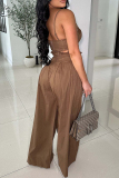 Green Casual Backless Sleeveless Ruched Strap Design Spaghetti Strap Cami Crop Tops And Wide Leg Pants Two Pieces Trouser Set