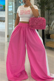 Green Casual High Waist Wide Leg Sweatpants Straight Trousers