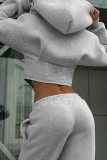 Grey Casual Zipper Collar Long Sleeve Crop Hooded Jackets