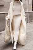 White Casual Long Sleeve Cardigan Oversized Long Knitted Sweater Jacket