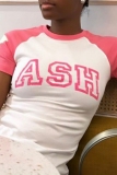 White Casual Letter Print O Neck Short Sleeve Slim Fitted T-Shirts