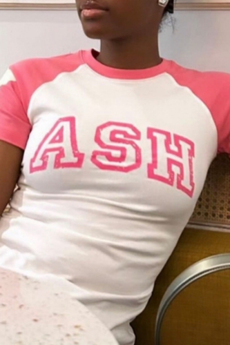 White Casual Letter Print O Neck Short Sleeve Slim Fitted T-Shirts