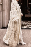 White Casual Long Sleeve Cardigan Oversized Long Knitted Sweater Jacket