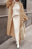 White Casual Long Sleeve Cardigan Oversized Long Knitted Sweater Jacket