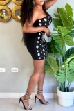 Black Rhinestone Decor Backless Strapless Wrapped Skirt Formal Evening Party Bodycon Tube Mini Dress