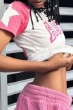 White Casual Letter Print O Neck Short Sleeve Slim Fitted T-Shirts