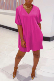 Black Casual V Neck Short Sleeve Slit Oversize T-shirt And Shorts Two Pieces Shorts Sets