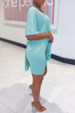 Black Casual V Neck Short Sleeve Slit Oversize T-shirt And Shorts Two Pieces Shorts Sets