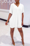 Black Casual V Neck Short Sleeve Slit Oversize T-shirt And Shorts Two Pieces Shorts Sets