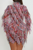 Pink Sleeveless Half A Turtleneck Fringed Trim Hollow Out Formal Party Evening Bodycon Mini Dress