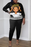 Pink Casual Graphcis Print O Neck Long Sleeve Sweatshirt And Pants Casual Sportwear Two Piece Jogger Set