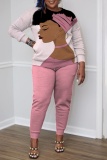 Pink Casual Graphcis Print O Neck Long Sleeve Sweatshirt And Pants Casual Sportwear Two Piece Jogger Set