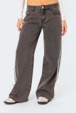 Brown Street Distressed Lace Up Mid Waist Loose Wide Leg Denim Jeans