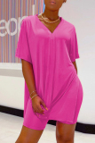 Black Casual V Neck Short Sleeve Slit Oversize T-shirt And Shorts Two Pieces Shorts Sets