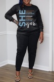 Pink Casual Graphcis Print O Neck Long Sleeve Sweatshirt And Pants Casual Sportwear Two Piece Jogger Set