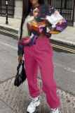 Pink Casual Figure Print O Neck Long Sleeve Sweatshirt And Pants Casual Sportwear Two Piece Jogger Set