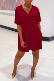 Black Casual V Neck Short Sleeve Slit Oversize T-shirt And Shorts Two Pieces Shorts Sets