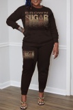 Pink Casual Graphcis Print O Neck Long Sleeve Sweatshirt And Pants Casual Sportwear Two Piece Jogger Set