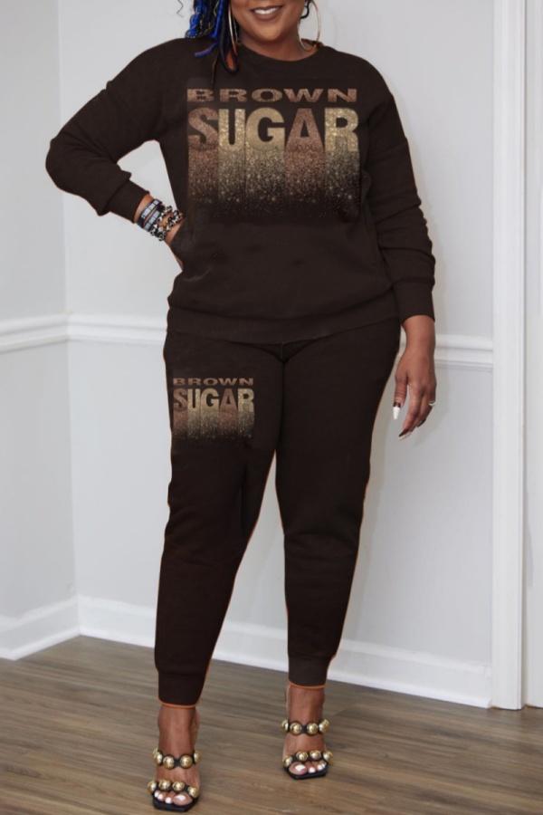 Pink Casual Graphcis Print O Neck Long Sleeve Sweatshirt And Pants Casual Sportwear Two Piece Jogger Set
