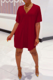 Black Casual V Neck Short Sleeve Slit Oversize T-shirt And Shorts Two Pieces Shorts Sets