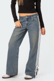 Brown Street Distressed Lace Up Mid Waist Loose Wide Leg Denim Jeans