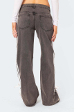 Brown Street Distressed Lace Up Mid Waist Loose Wide Leg Denim Jeans