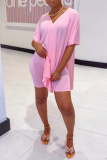 Black Casual V Neck Short Sleeve Slit Oversize T-shirt And Shorts Two Pieces Shorts Sets
