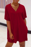 Black Casual V Neck Short Sleeve Slit Oversize T-shirt And Shorts Two Pieces Shorts Sets