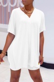 Black Casual V Neck Short Sleeve Slit Oversize T-shirt And Shorts Two Pieces Shorts Sets