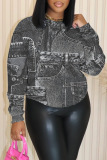 Black Red Casual Graphcis Print O Neck Long Sleeve Winter Fall Sweatshirt