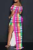 Red Graphics Print Off Shoulder Long Flutter Sleeve Mermaid Hem Side Slit Vacation Boho Style Maxi Dresses