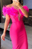 White Feathers Backless Off Shoulder Wrapped Skirt Formal Evening Party Bodycon Maxi Dress