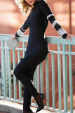 Black Rhinestone Decor Turtleneck Long Sleeve Evening Party Skinny Jumpsuits One Piece Bodysuit