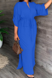 Orange Casual V Neck 3/4 Sleeve Side Slit Long Plus Size Vacation Formal Office Lady Maxi Dress