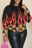 Black Red Casual Graphcis Print O Neck Long Sleeve Winter Fall Sweatshirt
