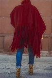 Khaki Turtleneck Lantern Sleeve Fringe Top Plus Size Tassel Pullover Poncho Coat Faux Suede Shawl