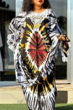 Green Casual African Graphics Print O Neck Flare Sleeve Long Loose Vacation Maxi Dresses