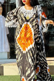 Green Casual African Graphics Print O Neck Flare Sleeve Long Loose Vacation Maxi Dresses