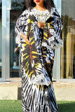 Green Casual African Graphics Print O Neck Flare Sleeve Long Loose Vacation Maxi Dresses