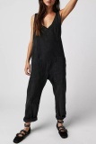 Light Blue Casual Backless Spaghetti Strap Sleeveless Pocket Fitted Denim Jumpsuits Overall