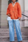 Orange Casual V Neck Long Sleeve Buttons Autumn Winter Cardigan Sweater Coat