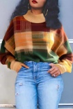 Multicolor Casual Plaid Print Turtleneck Long Sleeve Fall Winter Sweater