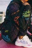 Pink Letter Print Long Sleeve Hooded Sweatshirt And Drawstring Pants Sportwear Casual Two Pieces Sweatpant Set