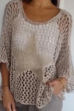 Apricot Casual The Stars O Neck 3/4 Sleeve Hollow Out Knitted Tops